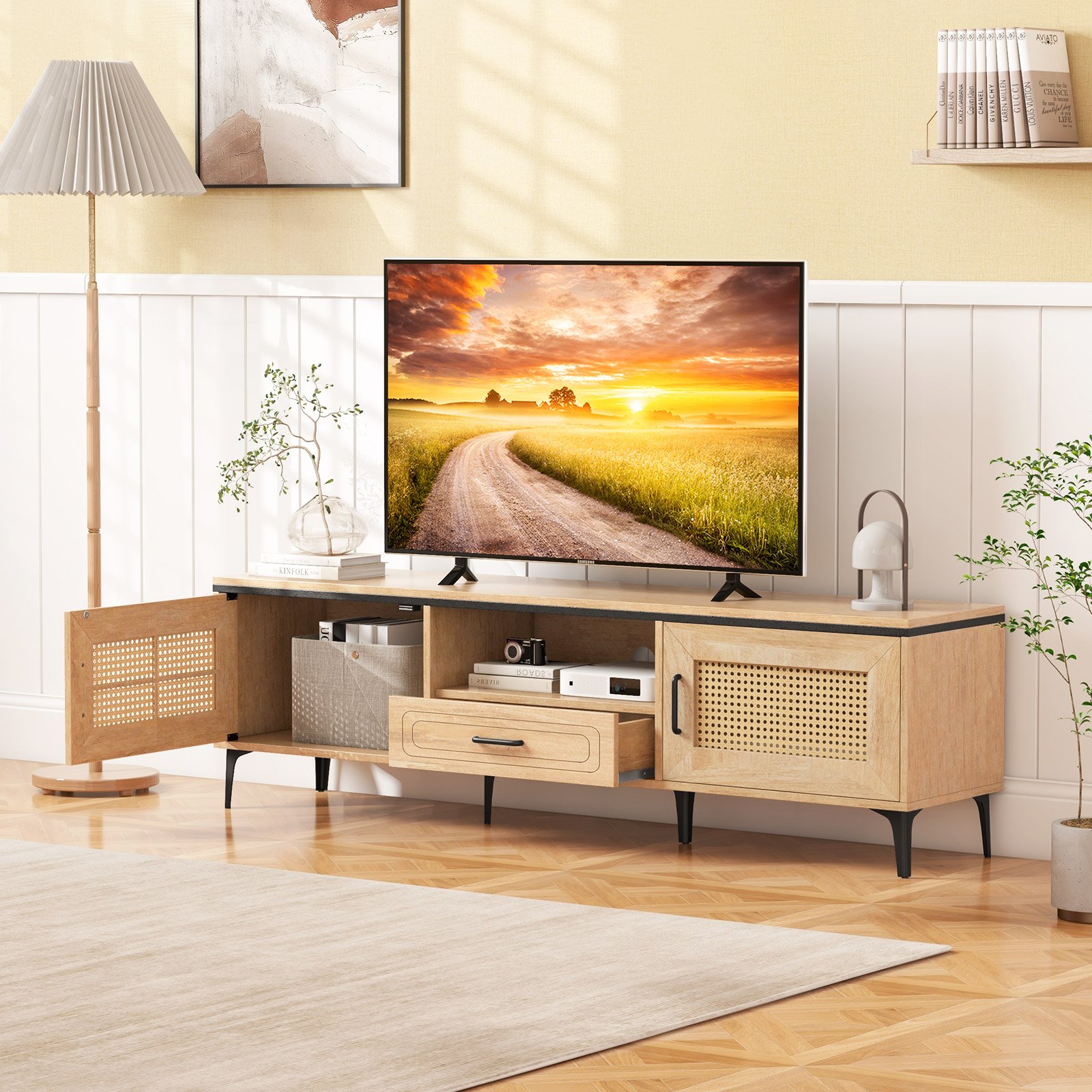 TV-Ständer für 65 Zoll Fernsehgeräte TV-Schrank mit 2 Türen & Schublade Lowboard Fernsehschrank TV-Ständer für 65 Zoll Fernsehgeräte TV-Schrank mit 2 Türen & Schublade Lowboard Fernsehschrank von Costway