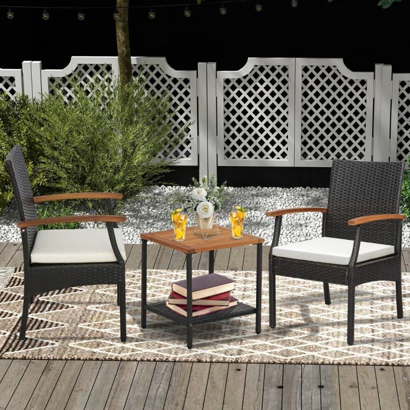 Terrassen-Korbstühle im 2er-Set aus PE-Rattan mit weichem Kissen + Reißverschluss von Costway