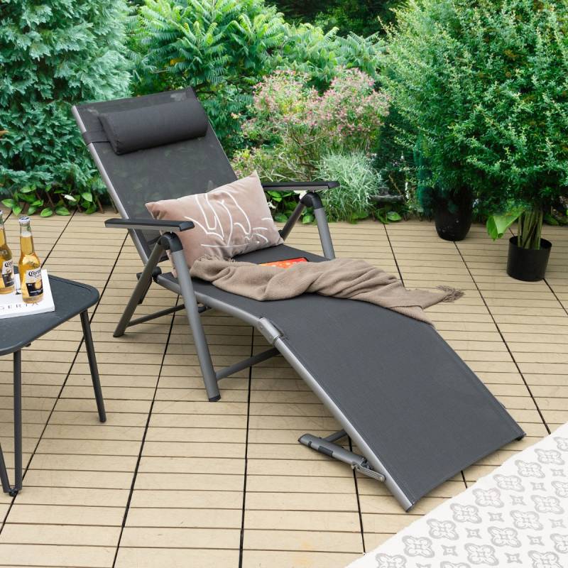 Terrassenliegestuhl Outdoor-Terrassenstuhl Klappliege mit 8 verstellbaren Rücken Schwarz von Costway