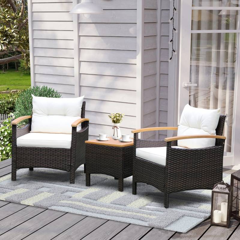 Terrassenmöbel-Set Korbmöbel-Set für den Außenbereich mit Couchtisch Weiß von Costway