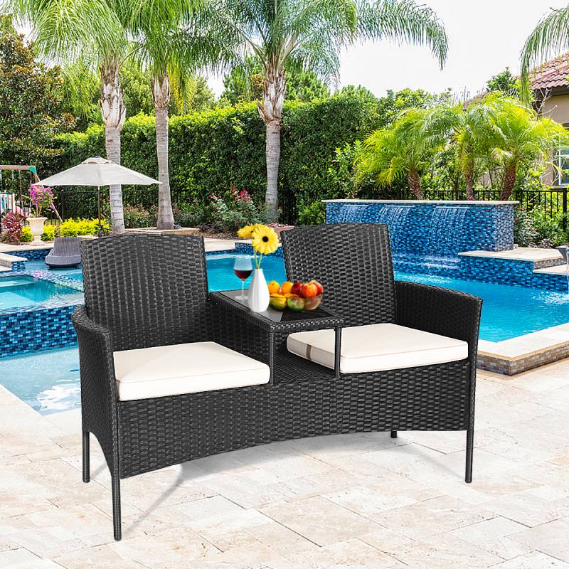 Terrassensofa Verschleißfestes Gartenmöbel-Set 138 x 62 x 85 cm  Weiß von Costway