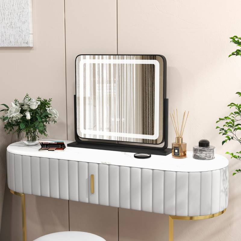 Tisch-LED-Beleuchteter Spiegel Schminkspiegel mit Lichtern 56 x 12 x 48 cm Schwarz von Costway