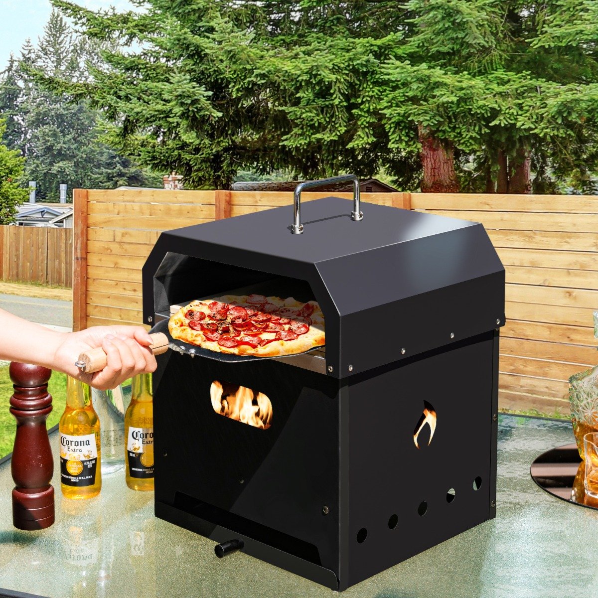 Tragbarer Mehrzweck 4-in-1-Pizzaofen mit Abdeckung & 2 Schicht Schwarz Tragbarer Mehrzweck 4-in-1-Pizzaofen mit Abdeckung & 2 Schicht Schwarz von Costway