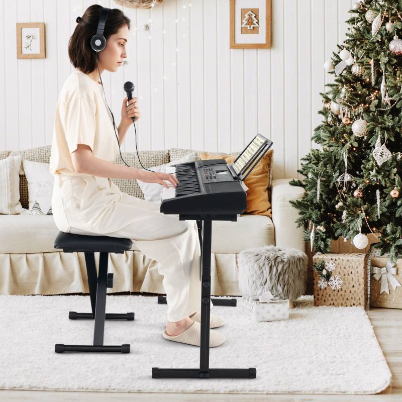 Tragbares Elektronisches Keyboard mit 61 Tasten & Ständer & Hocker Komplettes Digitalpiano von Costway