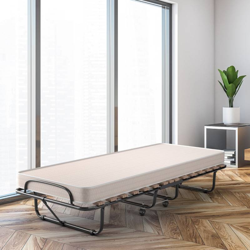 Tragbares Gästebett auf Rollen mit Memory Schaum Matratze 80 x 190 x 33 cm Hellbeige hergestellt in Italien Herkunft: Italien von Costway