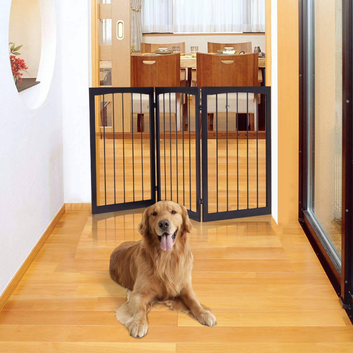 Treppengitter Klappbares Hund Absperrgitter Türschutzgitter 160 x 1,2 x 76 cm Braun von Costway