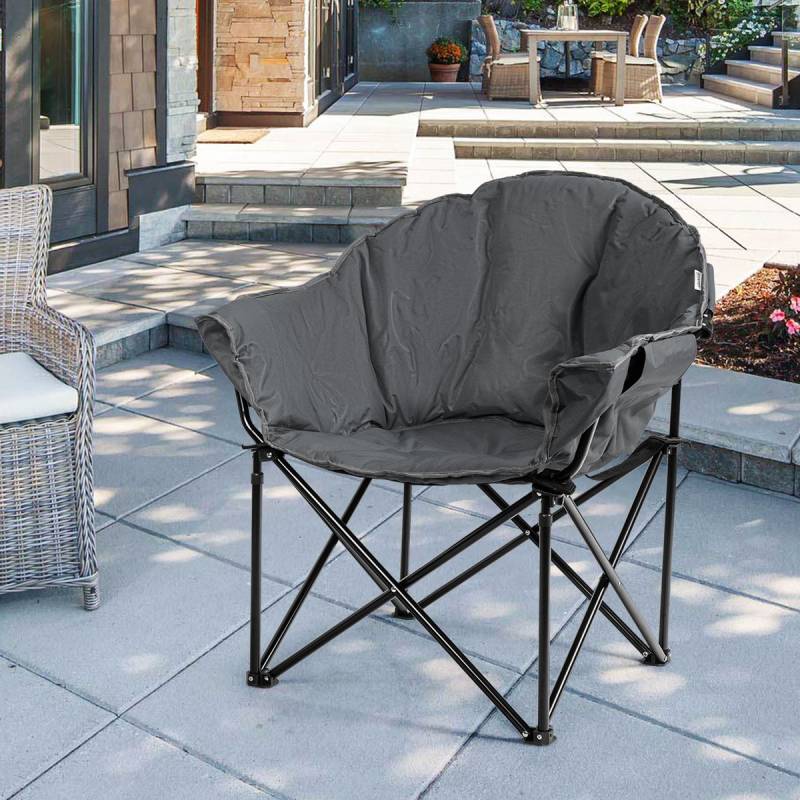 Übergroßer Camping- Faltstuhl Kissen Gepolsterter Moon Chair Rund mit Becherhalter aufklappbarer Saucer Chair Grau von Costway