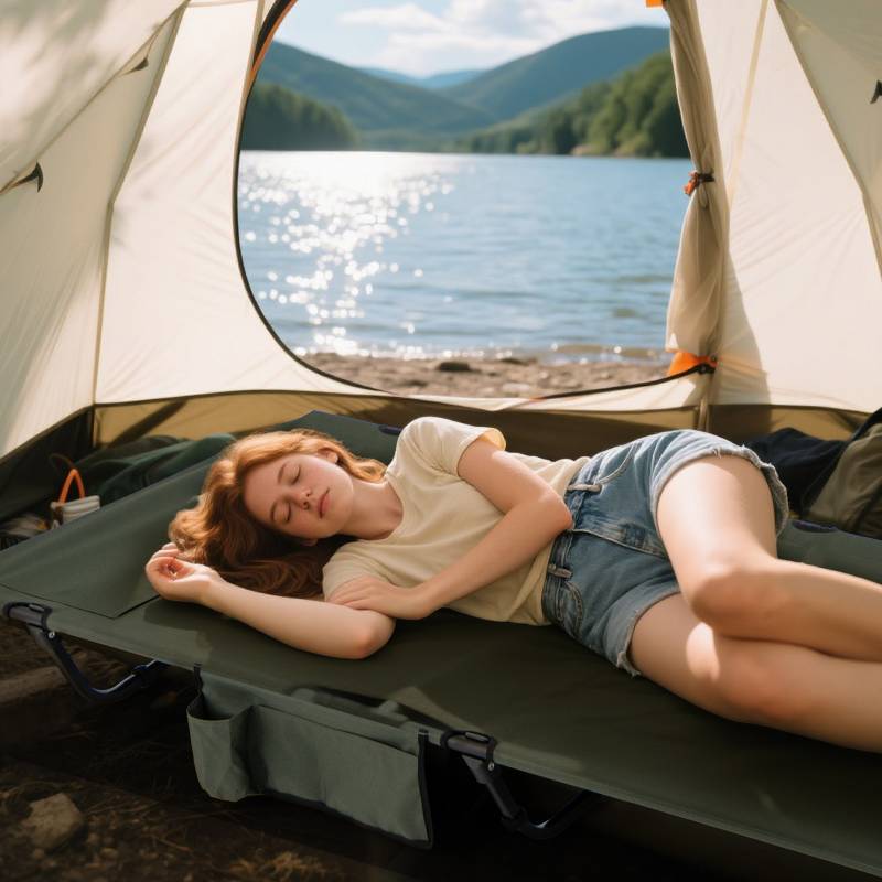 Ultraleichtes Feldbett Campingbett mit Seitentasche Tragbares Klappbett 150 kg Tragkraft Grün von Costway