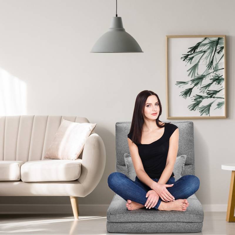 Verstellbarer Bodenstuhl Klappbares Bodensofa mit weichem Kissen Bodensessel Grau von Costway