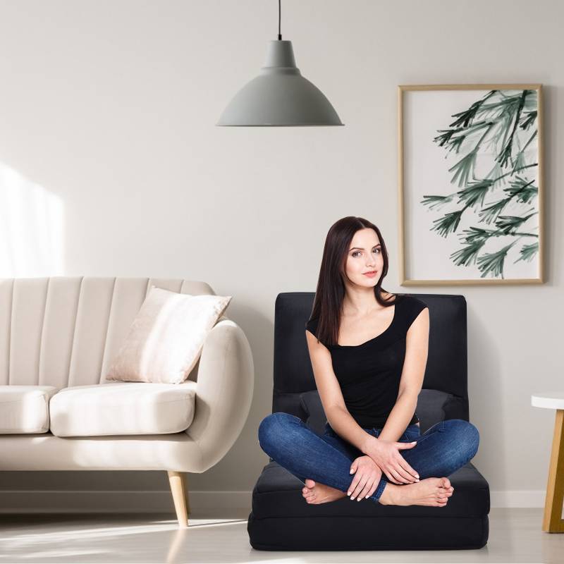 Verstellbarer Bodenstuhl Klappbares Bodensofa mit weichem Kissen Bodensessel Schwarz von Costway