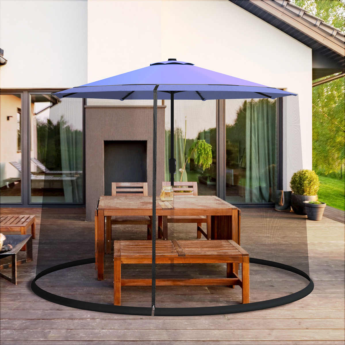 Verstellbares Moskitonetz für 270-300 cm Sonnenschirme Pavillon Insektenschutz Schwarz von Costway