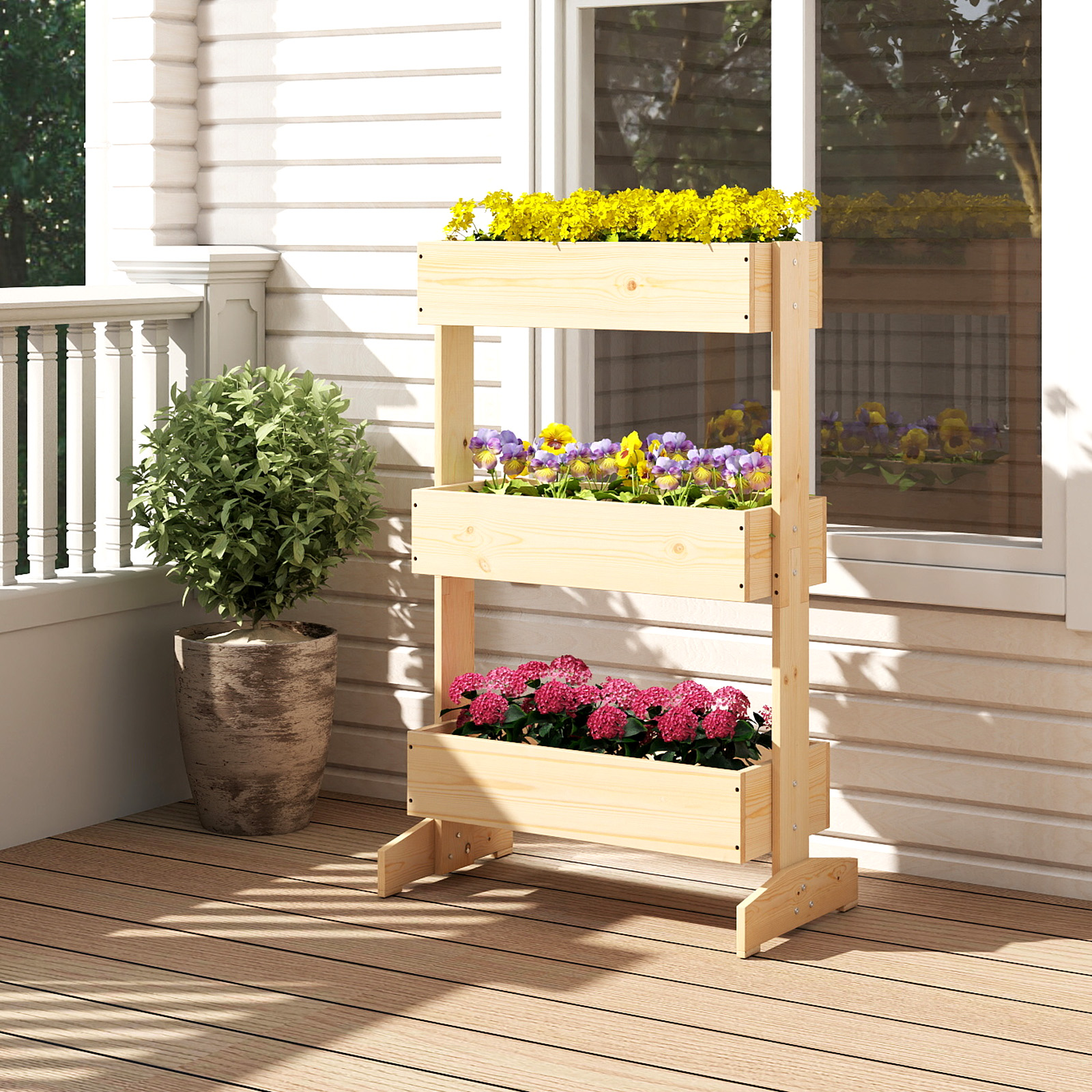 Vertikales Hochbeet mit 3 Etagen Blumenbeet mit 3 Pflanzkästen Gartenbeet Tannenholz Natur 69 x 39 x 109 cm Vertikales Hochbeet mit 3 Etagen Blumenbeet mit 3 Pflanzkästen Gartenbeet Tannenholz Natur 69 x 39 x 109 cm von Costway