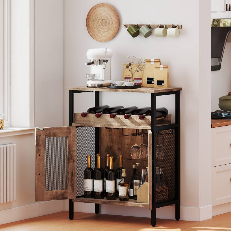 Vintage Weinschrank mit Abnehmbarem Weinregal & Integrierten Glashaltern Hellbraun von Costway
