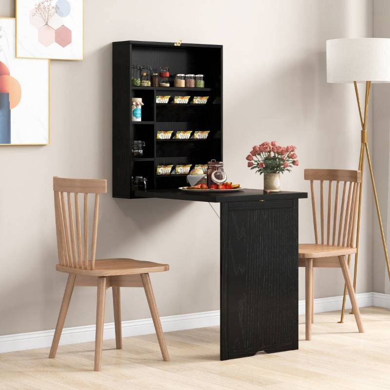 Wandklapptisch mit Stauraum klappbarer Wandtisch platzsparender Wand Klapptisch Schwarz von Costway