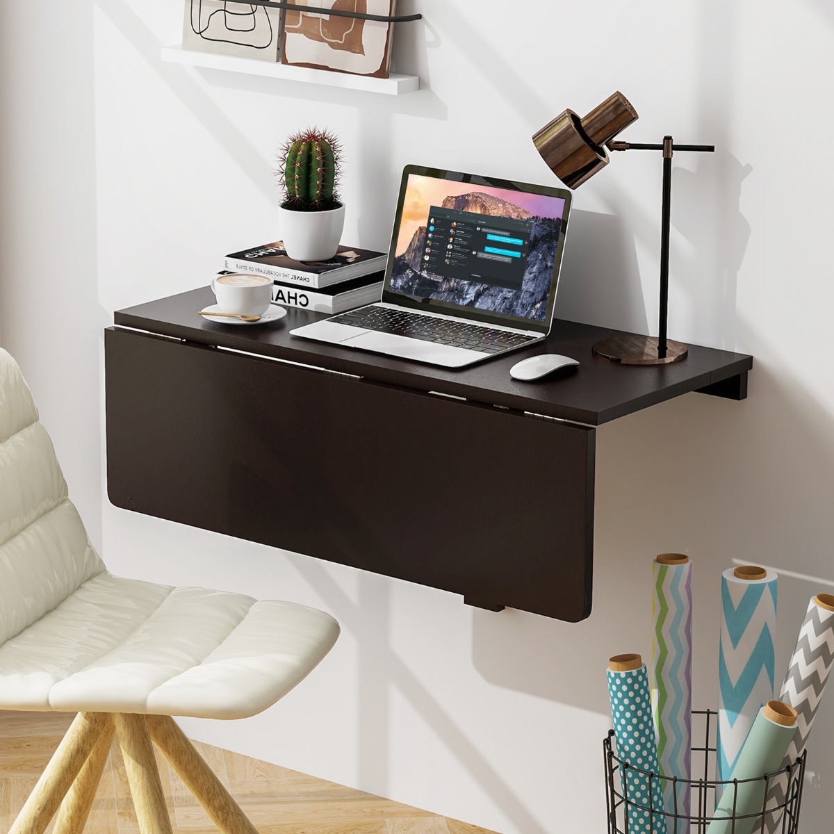 Wandmontierter Klapptisch Platzsparender Küchentisch Klappbarer Wandtisch 80 x 60 cm Braun von Costway