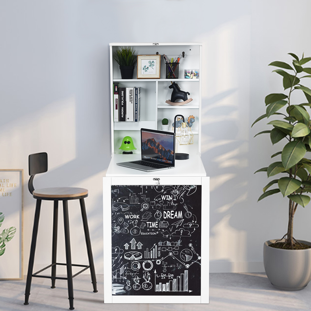 Wandtisch Ausklappbarer Wandklapptisch Umwandelbarer Schreibtisch mit Tafel Weiß/Schwarz 60  x 15,5  x 75 cm-Weiß von Costway