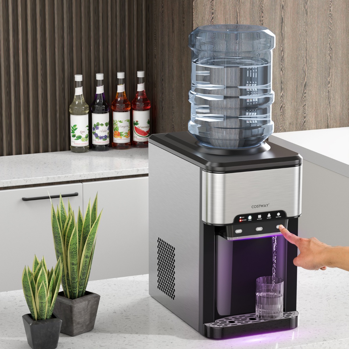 Wasserspender 3-in-1 Arbeitsplatten-Wasserkühler mit 3 Temperatureinstellungen für Heiß / Kalt / Eis Silber von Costway