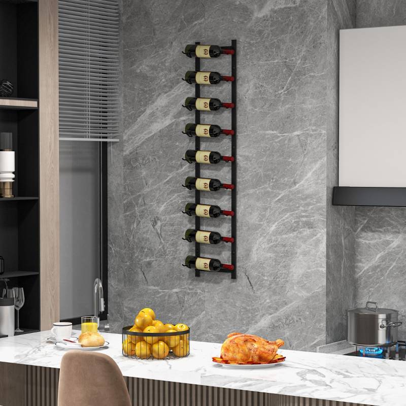 Weinregal Wand für 9 Weinflaschen Flaschenhalter aus Metall 22 x 13,5 x 109 cm Schwarz von Costway