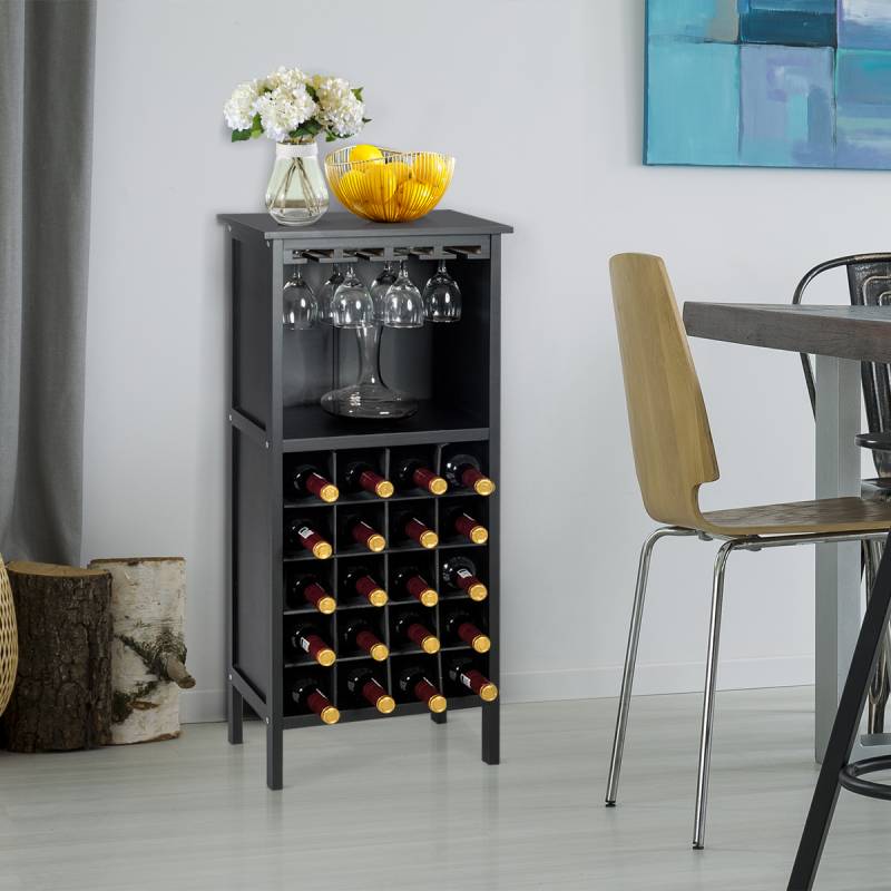 Weinregal aus Holz Flaschenregal Weinständer Holzregal Weinschrank Kolonialstil Schwarz von Costway