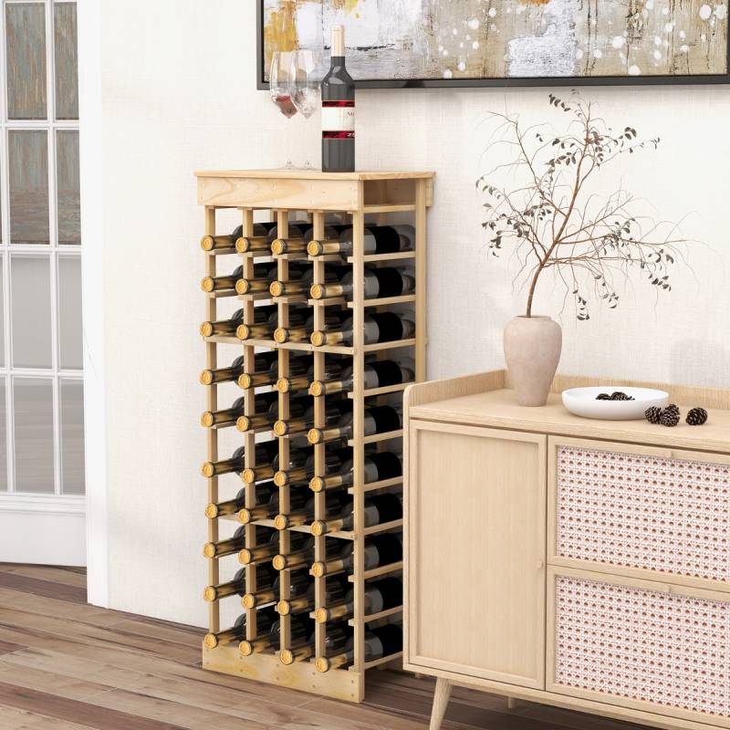 Weinregal aus Massivholz für 40 Flaschen mit Kippschutz Weinständer Weinhalter Natur von Costway