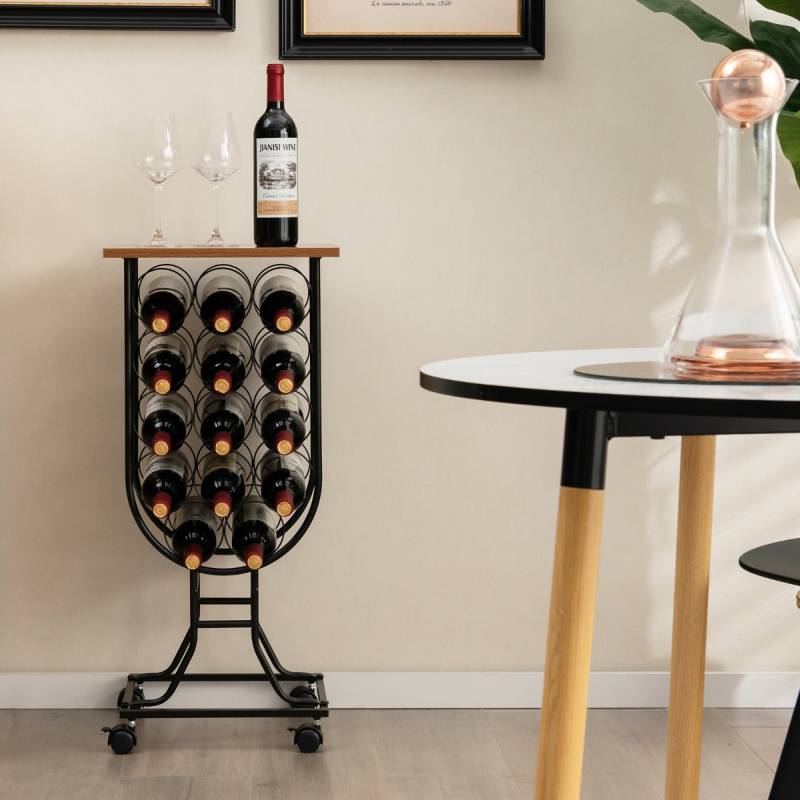 Weinregal für 14 Flaschen mit Abnehmbaren & Feststellbaren Rädern 38 x 30 x 82 cm von Costway