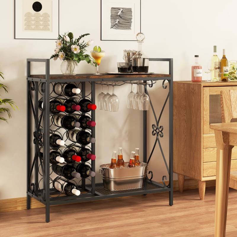 Weinregal für 21 Flaschen mit Glashalter & Tischplatte Freistehender Flaschenregal von Costway