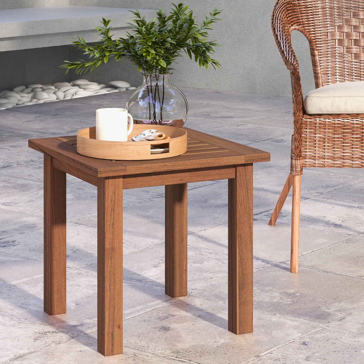 Wetterfester Beistelltisch aus Massivholz mit Gelatteter Tischplatte Gartentisch 44,5 x 44,5 x 43 cm von Costway