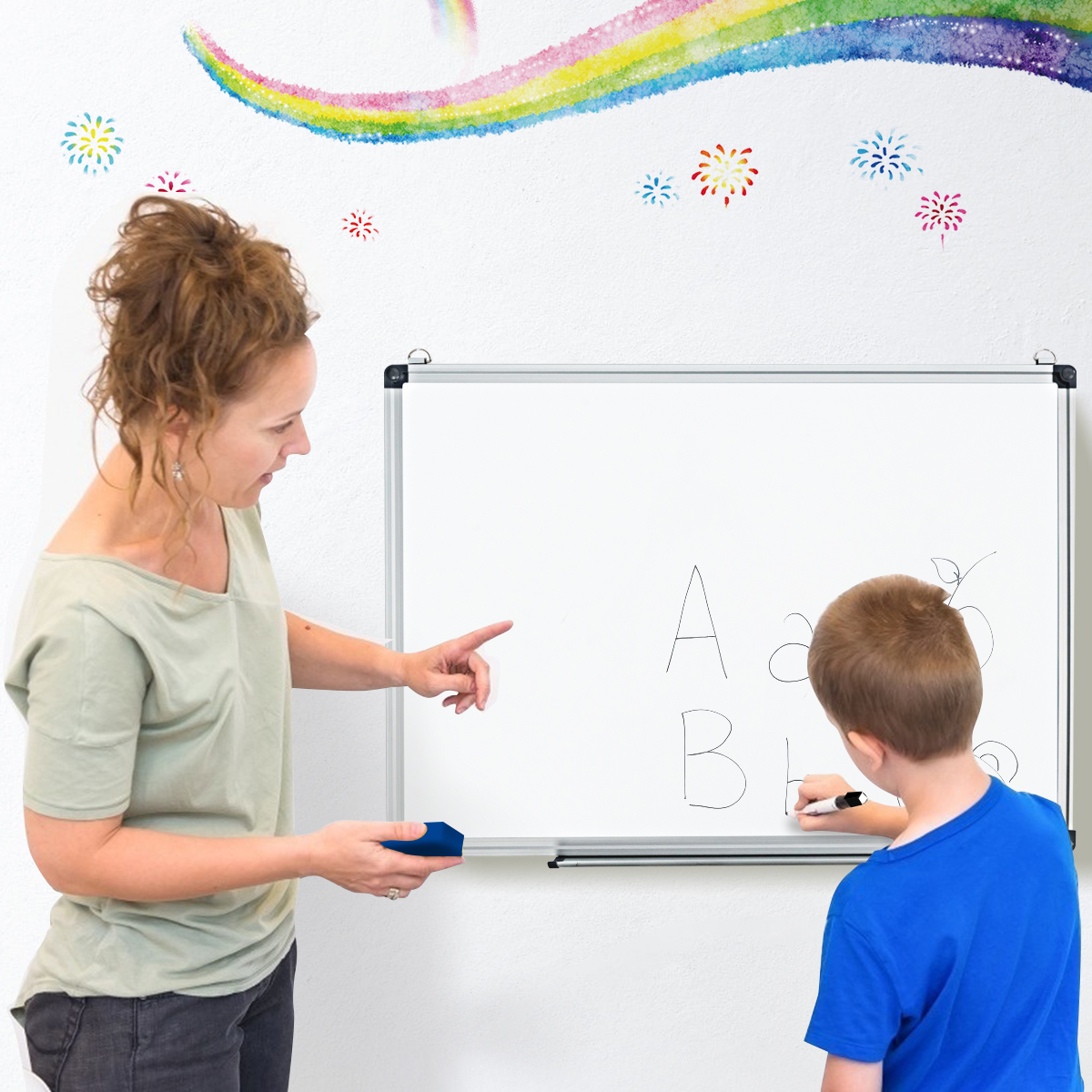 Whiteboard Magnettafel Schreibttafel Wandtafel Memoboard mit Alurahmen (70x50 cm) von Costway