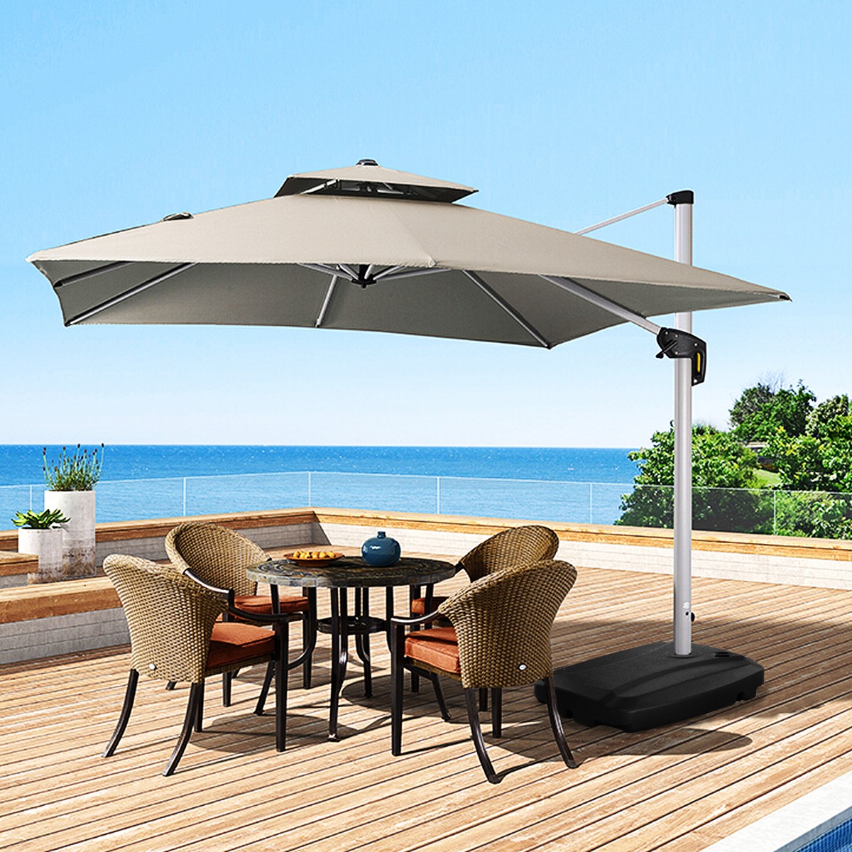 runder Schirmständer tragbare Schirmbasis Terrassenschirm-Ständer bis 95 kg Schwarz von Costway