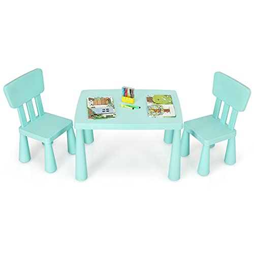 Costzon 3-teiliges Set aus Tisch und Stühlen, aus Kunststoff, für Kinder, zum Lesen, Zeichnen, Snacks, Basteln, Spielzimmer, Tisch und Stühle für Kleinkinder (Minzgrün) von Costzon