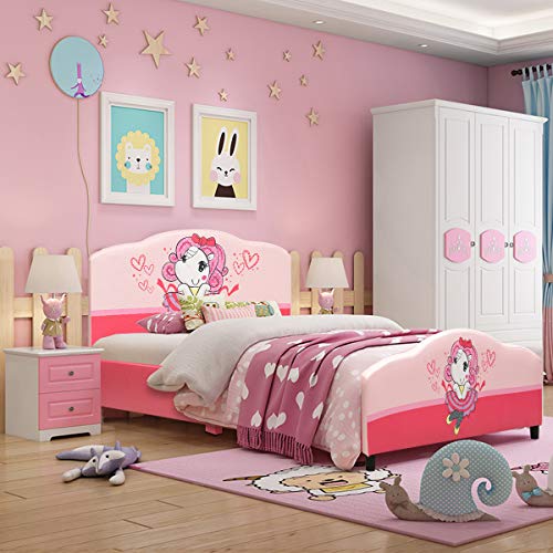 Costzon Kleinkindbett, gepolstertes Doppelbett, Kinderbett mit weicher Textur und verstellbaren, rutschfesten Füßen für Kinder, Jungen und Mädchen, klassisches Schlafzimmermöbel (Rosa) von Costzon