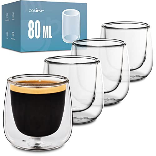Cosumy 4 Doppelwandige Espresso Thermogläser 80ml - Hält lange Warm - Schützt deine Hände - Mit Geschenkbox von Cosumy