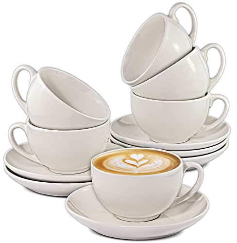 Cappuccino Tassen 12er Set aus Keramik Weiß - Mit Untertassen - Hält Lange warm - Spülmaschinenfest - 180ml von Cosumy