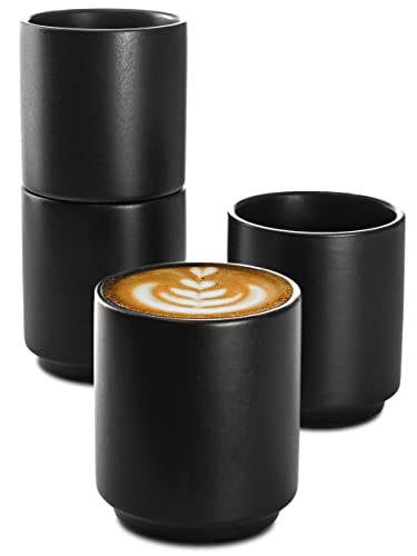 Cappuccino Tassen 4er Set Schwarz aus Keramik - Stapelbares Design - Entworfen für Latte Art - 200 ml von Cosumy