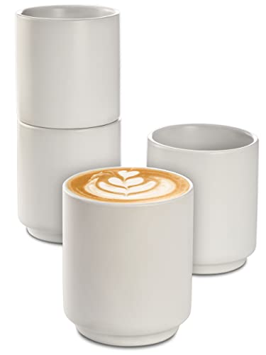 Cappuccino Tassen Keramik Weiß 4er Set - Stapelbares Design - Spülmaschinenfest - Dickwandig (200ml) von Cosumy