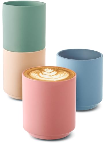 Cappuccino Tassen Groß 4er Set - Pastellfarben aus Keramik - Minimalistisch & Stapelbares Design - Hitzebeständig - Langlebige Keramik - Spülmaschinenfest - 200 ml von Cosumy