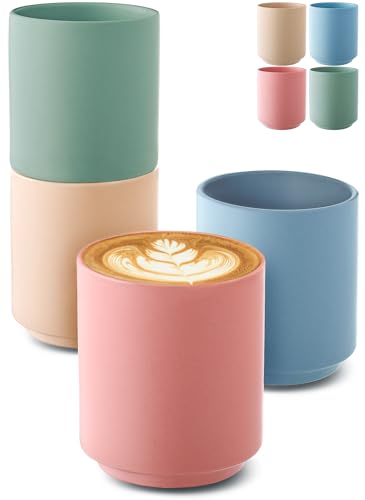 Cappuccino Tassen Groß 8er Set - Pastellfarben aus Keramik - Minimalistisch & Stapelbares Design - Hitzebeständig - Langlebige Keramik - Spülmaschinenfest - 200 ml von Cosumy