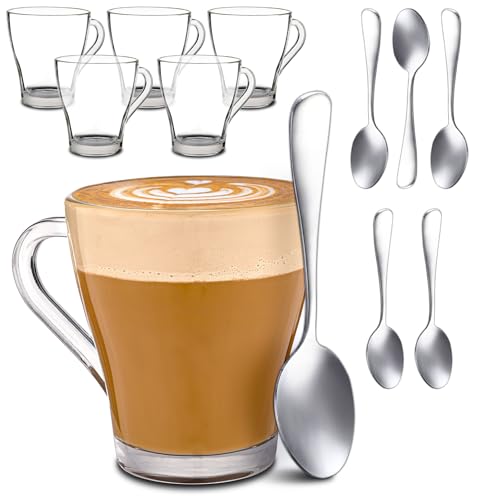 Cosumy 12 Cappuccino Gläser mit Henkel und Löffel - 250ml - Hält lange warm - Ideale Größe für Kaffeevollautomaten - Spülmaschinenfest von Cosumy