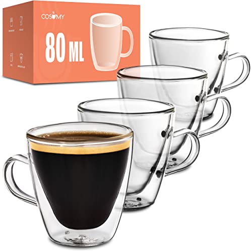 Cosumy 8 Doppelwandige Espresso Thermogläser mit Henkel 80ml - Hält lange warm - Schützt deine Hände - Mit Geschenkbox von Cosumy