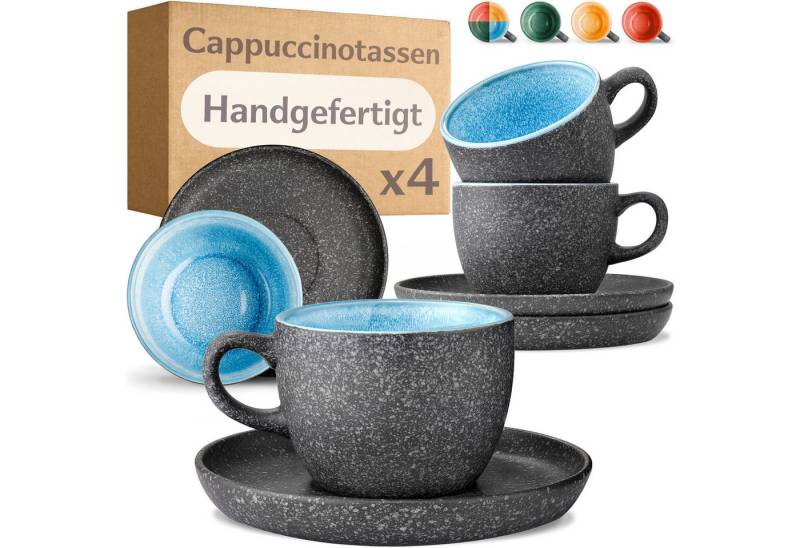 Cosumy Cappuccinotasse Cosumy Cappuccino Tassen mit Untertassen 4er Set blau, Keramik, Warm von Cosumy