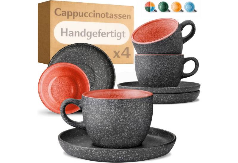 Cosumy Cappuccinotasse Cappuccino Tassen mit Untertassen 4er Set rot, Keramik, Warm von Cosumy