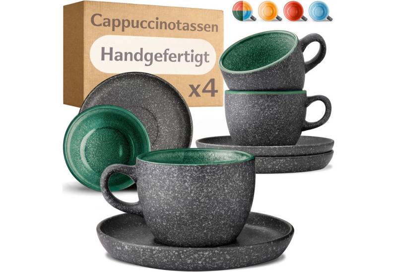 Cosumy Cappuccinotasse Cappuccino Tassen mit Untertassen 4er Set grün, Keramik, Warm von Cosumy