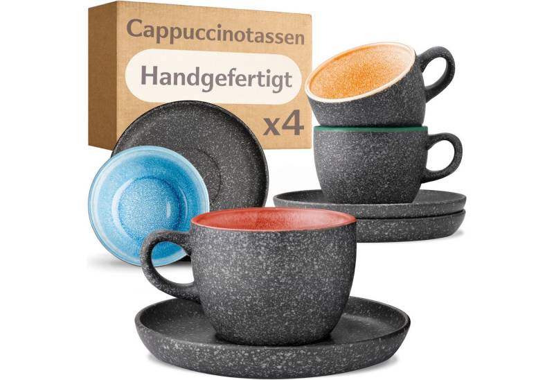 Cosumy Cappuccinotasse Cappuccino Tassen mit Untertassen 4er Set Bunt, Keramik, Warm von Cosumy