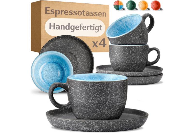 Cosumy Cappuccinotasse Cosumy Espressotassen mit Untertassen 4er Set - 90 ml Keramik Blau, Keramik, Warm von Cosumy
