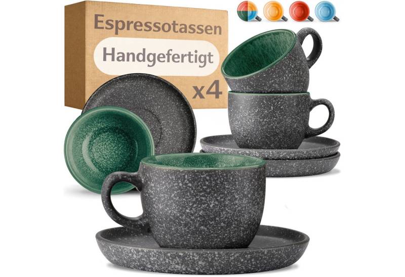 Cosumy Cappuccinotasse Espressotassen mit Untertassen 4er Set - 90 ml Keramik Grün, Keramik, Warm von Cosumy