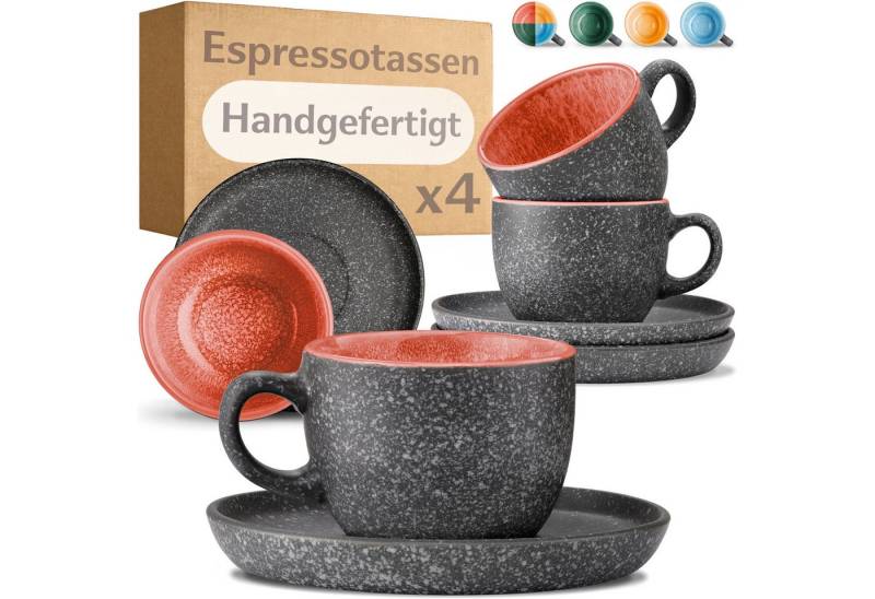 Cosumy Cappuccinotasse Espressotassen mit Untertassen 4er Set - 90 ml Keramik rot, Keramik, Warm von Cosumy