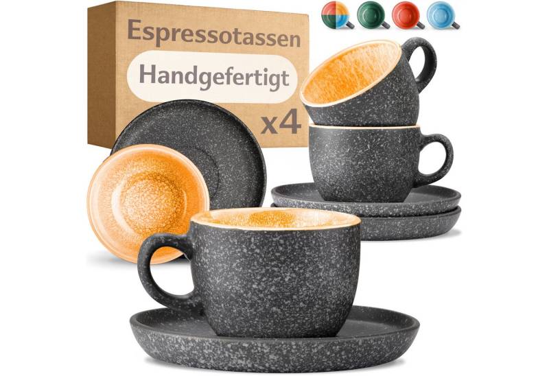 Cosumy Cappuccinotasse Espressotassen mit Untertassen 4er Set - 90 ml Keramik gelb, Keramik, Warm von Cosumy