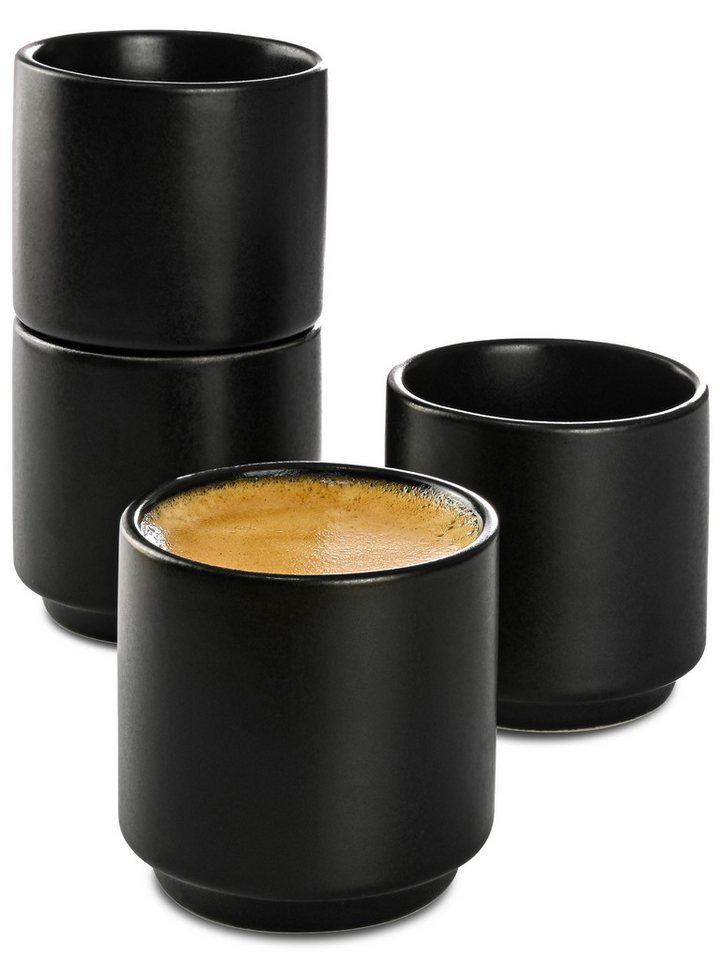 Cosumy Espressotasse Espressotassen Schwarz 4er Set aus Keramik - Stapelbares Design, Keramik, 70ml von Cosumy