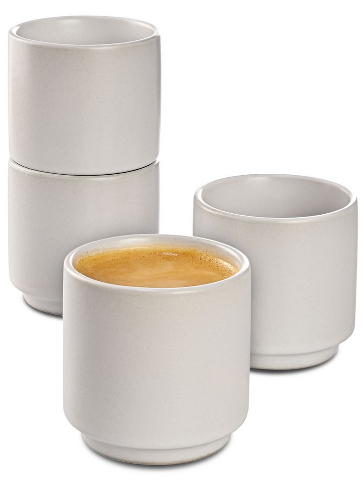 Cosumy Espressotasse Espressotassen Schwarz 4er Set aus Keramik - Stapelbares Design, Keramik, 70ml von Cosumy
