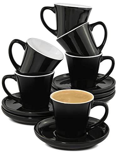 Cosumy Espressotassen 6er Set Schwarz mit Untertassen - Keramik - Hält Lange Warm - Geschenkbox - 70ml von Cosumy